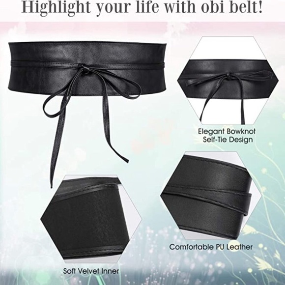 Women Obi Belt PU Leather Self Tie Wrap Wide Waistband Boho Belt main image 5